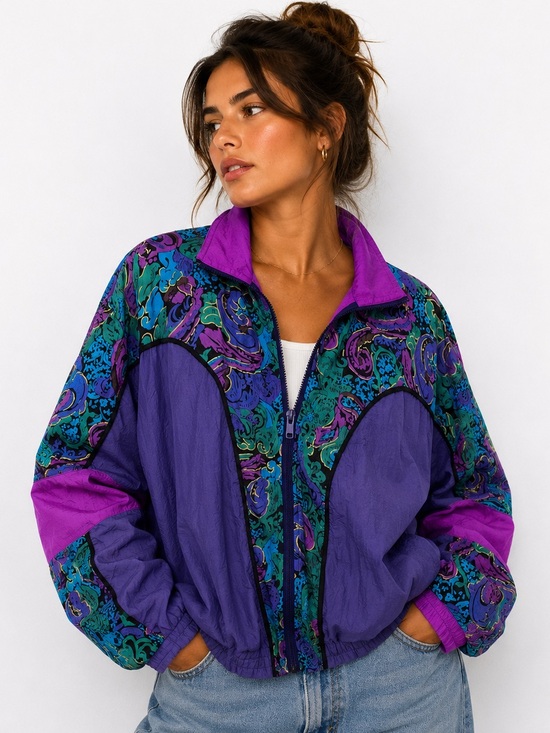 Vintage Jackets & Blazers - Vintage Windbreaker Jacket Second Wind 80s Track Jacket Purple Retro Paisley